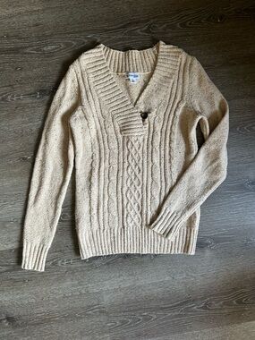 St Johns Bay Small Beige Tan Cotton Blend Cable Knit Sweater